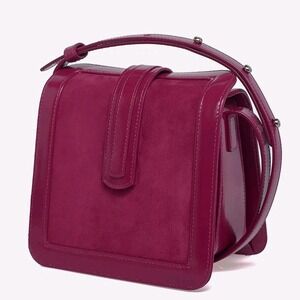 Complet Jade Boxy Crossbody Purse Raspberry Leather Suede Made in‎ Italy